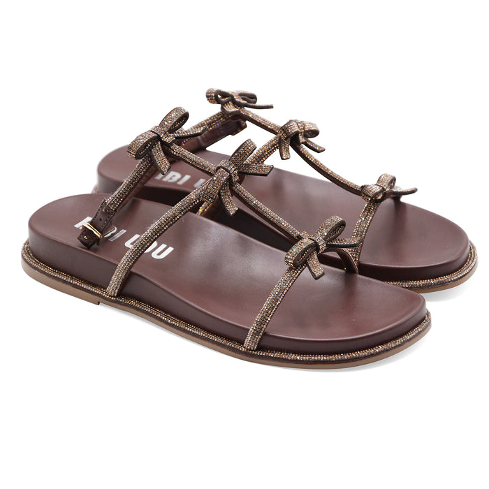 Sandali Bibi Lou Bowi Donna Pelle Marrone Fiocchi Decorativi