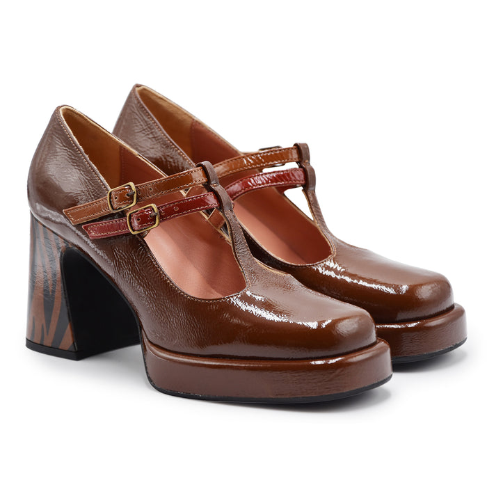 Décolleté Les:Venues Donna 9618Z Pelle Marrone Tacco Tigrato