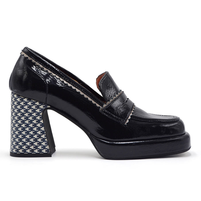 Mocassini Les:Venues Donna Naplak Nero Tacco Stile Pied-De-Poule