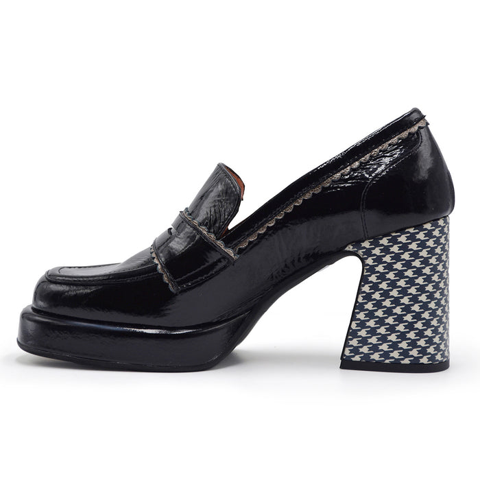 Mocassini Les:Venues Donna Naplak Nero Tacco Stile Pied-De-Poule