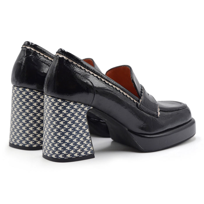 Mocassini Les:Venues Donna Naplak Nero Tacco Stile Pied-De-Poule