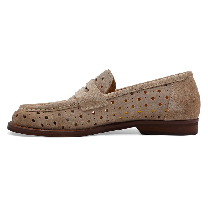 Mat:20 Mocassini Donna 9723 In Pelle Scamosciata Beige Con Fori