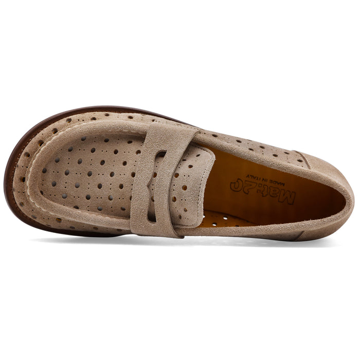 Mat:20 Mocassini Donna 9723 In Pelle Scamosciata Beige Con Fori