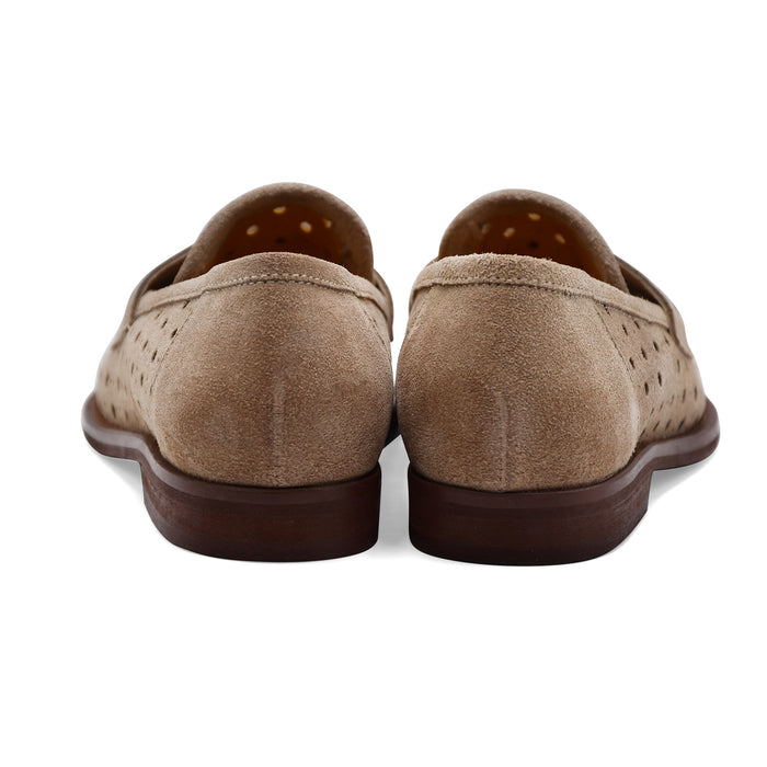 Mat:20 Mocassini Donna 9723 In Pelle Scamosciata Beige Con Fori