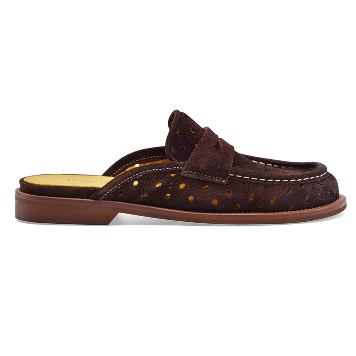 Women's Mules Loafers Mat:20 in Dark Brown Suede