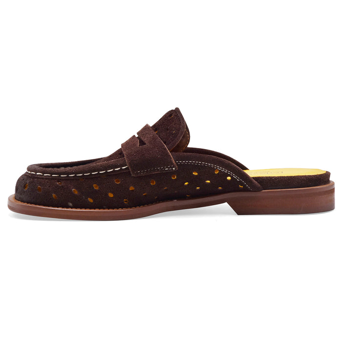 Women's Mules Loafers Mat:20 in Dark Brown Suede
