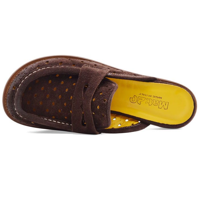 Women's Mules Loafers Mat:20 in Dark Brown Suede
