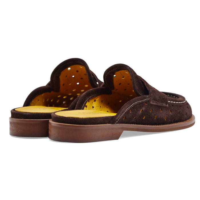 Women's Mules Loafers Mat:20 in Dark Brown Suede