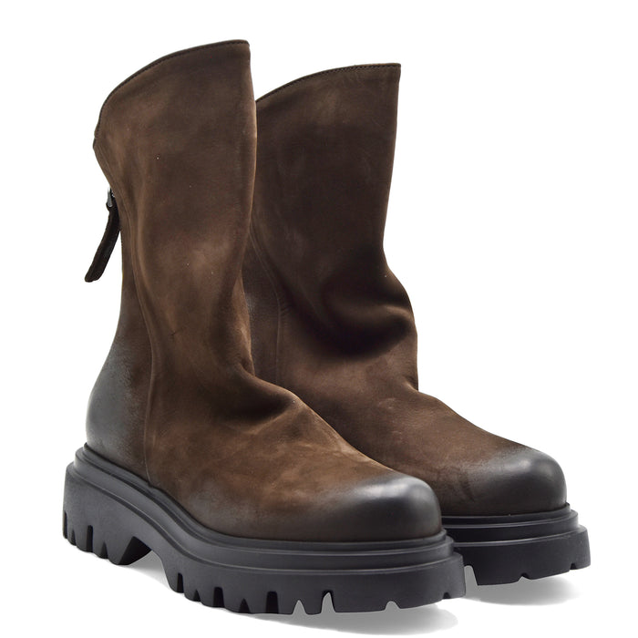 Stivaletti Mat:20 Da Donna 9800 In Vero Nabuck Marrone Con Zip
