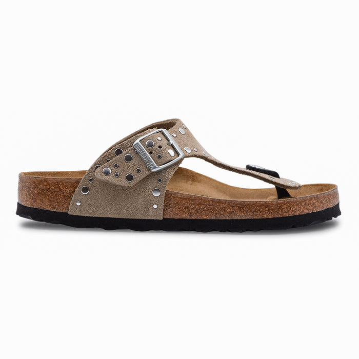 Sandali Donna Birkenstock Gizeh Rivet Border Taupe Con Rivetti