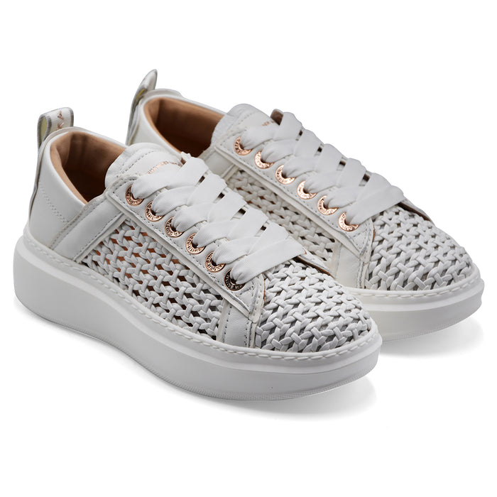 Alexander Smith Women's WEMBLEY Braided White Leather Sneakers