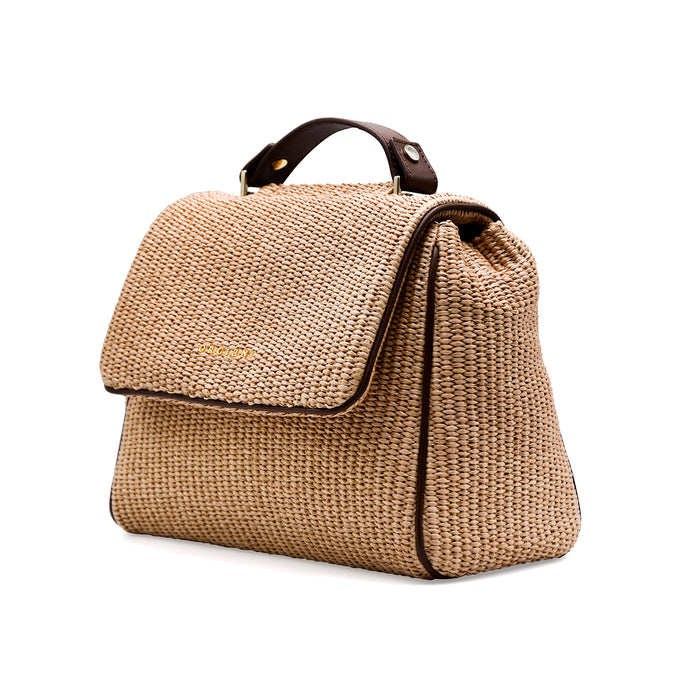 Borsa Rafia Donna Orciani SVEVA Manico E Tracolla Pelle Marrone