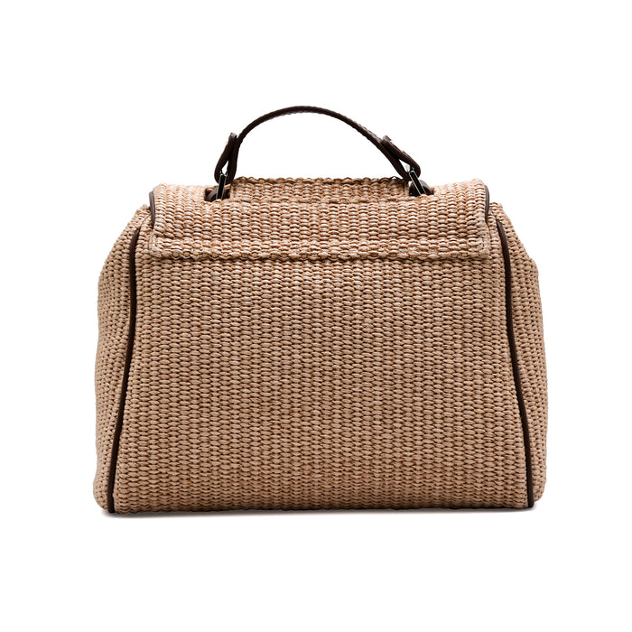 Borsa Rafia Donna Orciani SVEVA Manico E Tracolla Pelle Marrone