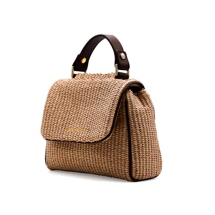 Borsa Piccola Orciani SVEVA Donna Rafia E Marrone Made In Italy