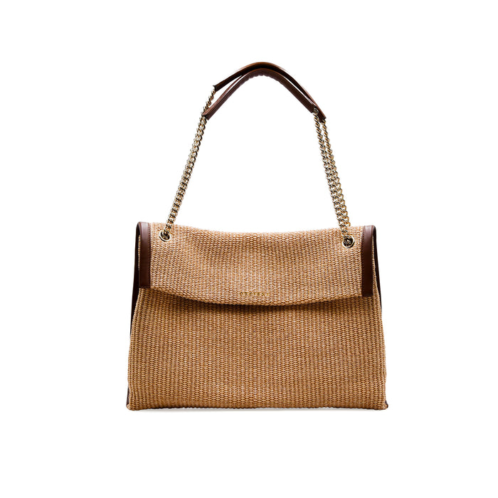 Borsa Orciani Donna VENUS Rafia Con Pelle Marrone E Logo Oro