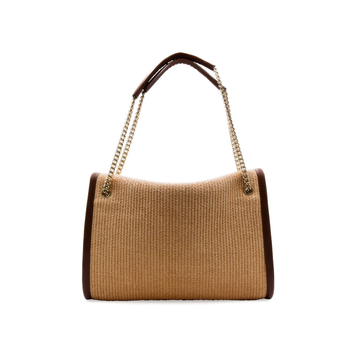 Borsa Orciani Donna VENUS Rafia Con Pelle Marrone E Logo Oro