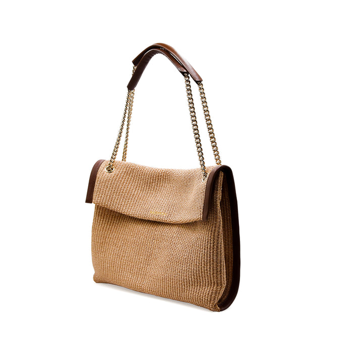 Borsa Orciani Donna VENUS Rafia Con Pelle Marrone E Logo Oro