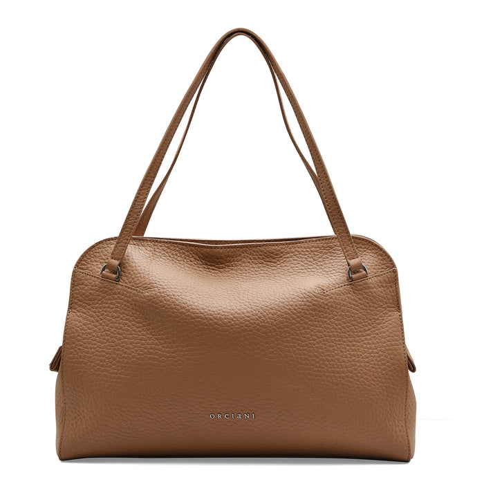 Borsa A Spalla Orciani Lido Soft Midi Pelle Martellata Biscotto