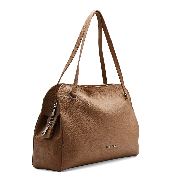 Borsa A Spalla Orciani Lido Soft Midi Pelle Martellata Biscotto