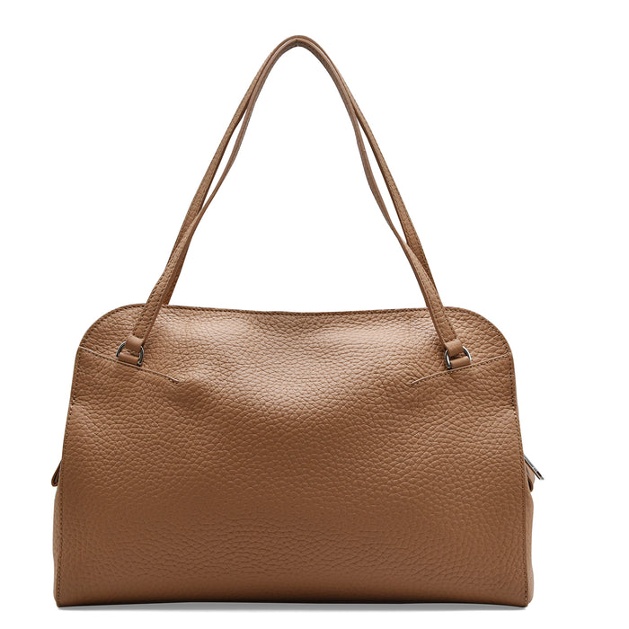 Borsa A Spalla Orciani Lido Soft Midi Pelle Martellata Biscotto