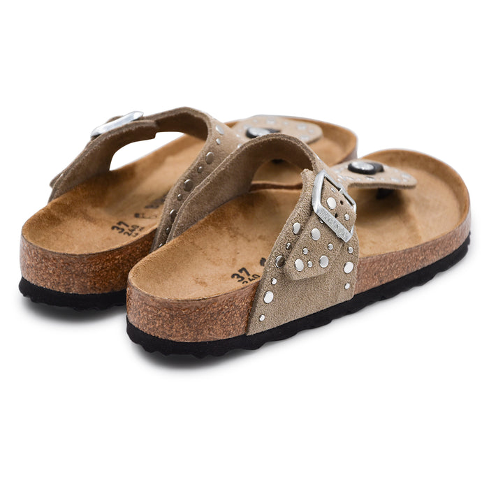 Sandali Donna Birkenstock Gizeh Rivet Border Taupe Con Rivetti