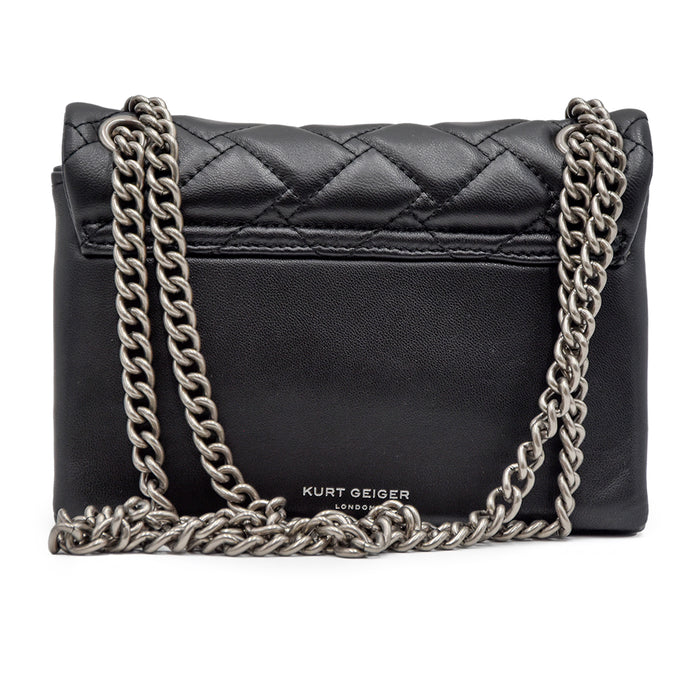Borsa Kurt Geiger Mini Kensington Nero Logo In Argento Anticato