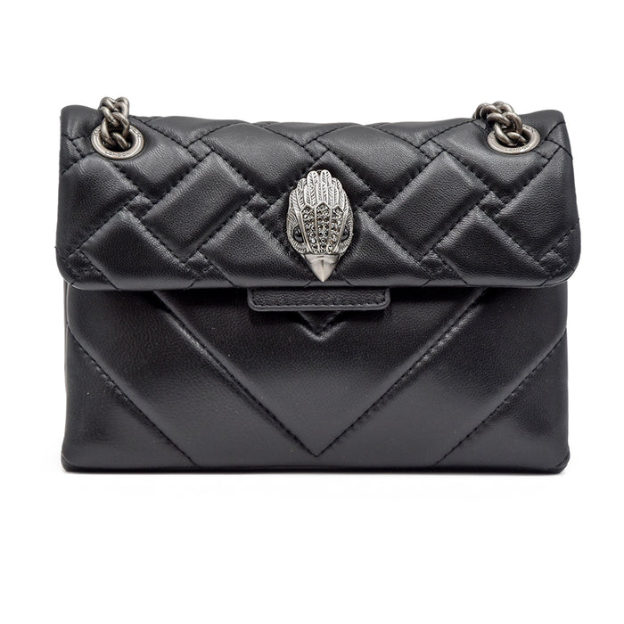 Borsa Kurt Geiger Mini Kensington Nero Logo In Argento Anticato