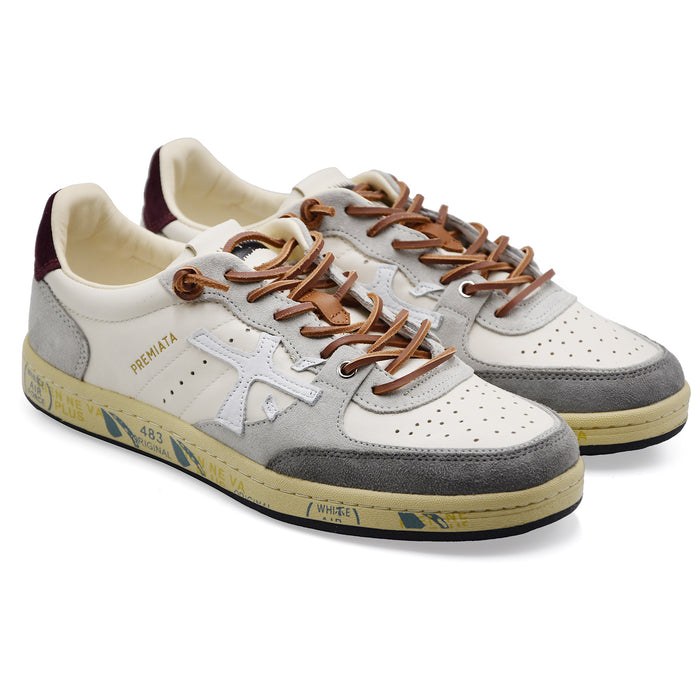 Sneakers Premiata Uomo BSKT Clay 7616 Bianco Grigio Burgundy