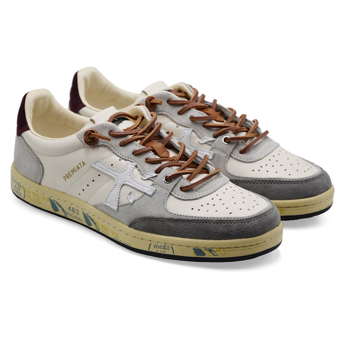 Sneakers Premiata Uomo BSKT Clay 7616 Bianco Grigio Burgundy