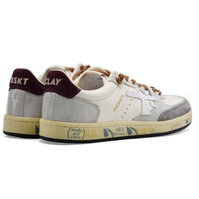 Sneakers Premiata Uomo BSKT Clay 7616 Bianco Grigio Burgundy