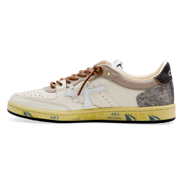 Premiata Sneakers Uomo BSKTCLAY_8163 In Morbida Pelle Bianca