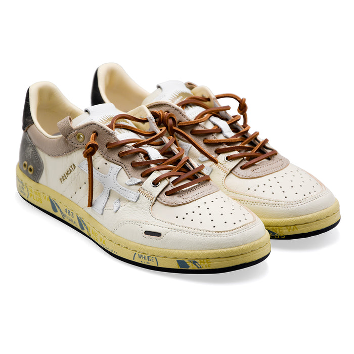 Premiata Sneakers Uomo BSKTCLAY_8163 In Morbida Pelle Bianca