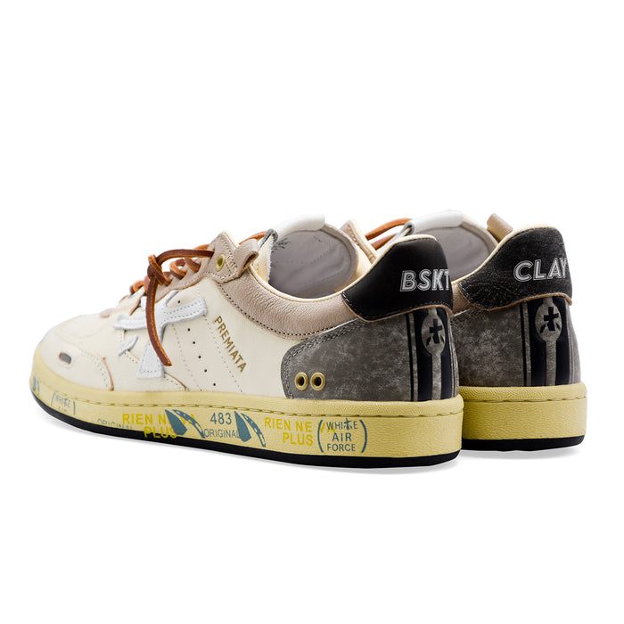 Premiata Sneakers Uomo BSKTCLAY_8163 In Morbida Pelle Bianca
