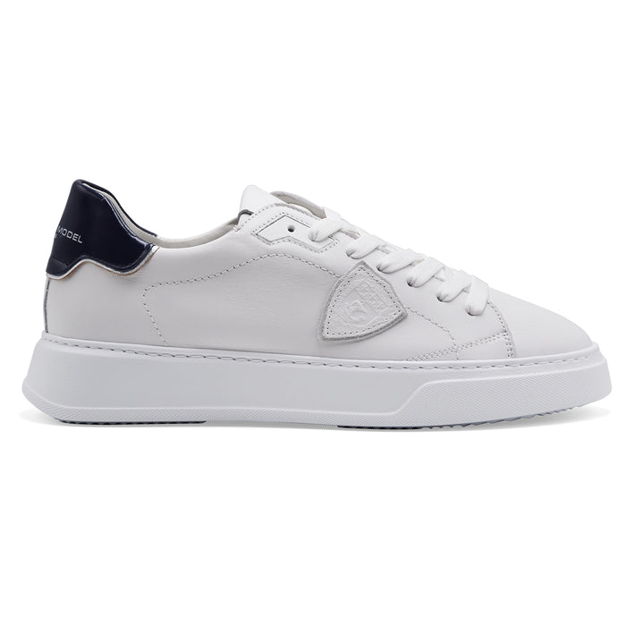 Philippe Model Uomo Sneakers TEMPLE LOW Pelle Bianca Tallone Blu