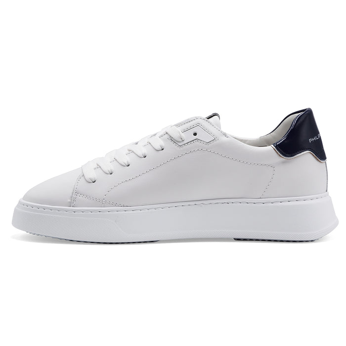 Philippe Model Uomo Sneakers TEMPLE LOW Pelle Bianca Tallone Blu