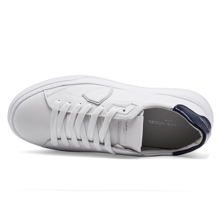 Philippe Model Uomo Sneakers TEMPLE LOW Pelle Bianca Tallone Blu