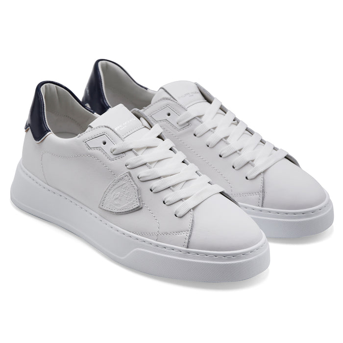 Philippe Model Uomo Sneakers TEMPLE LOW Pelle Bianca Tallone Blu