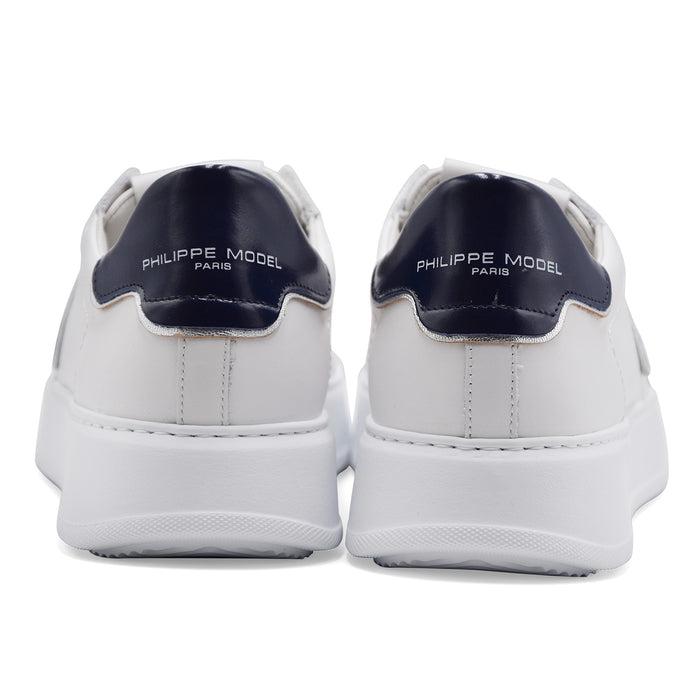 Philippe Model Uomo Sneakers TEMPLE LOW Pelle Bianca Tallone Blu