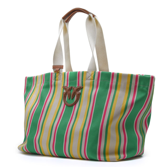 Borsa Shopper Grande Pinko Tela Multicolor Verde Giallo Estivo
