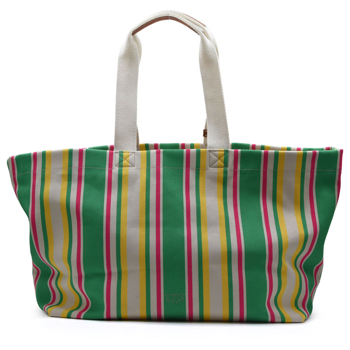 Borsa Shopper Grande Pinko Tela Multicolor Verde Giallo Estivo