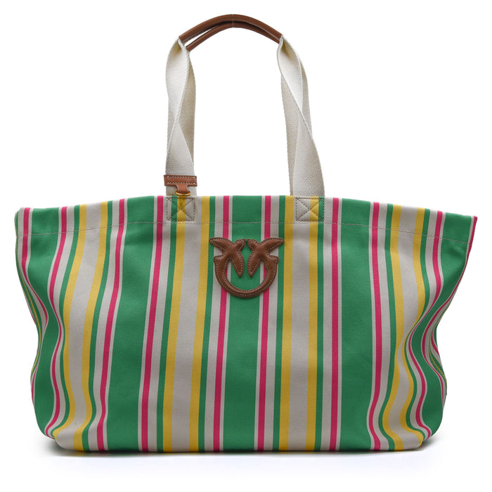 Borsa Shopper Grande Pinko Tela Multicolor Verde Giallo Estivo