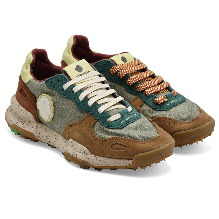 Satorisan Sneakers Uomo Chacrona Pelle Scamosciata Beige E Verde