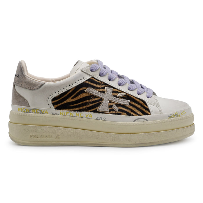 Sneakers Premiata Claudia 7753 Beige Dettagli Animalier Zebra