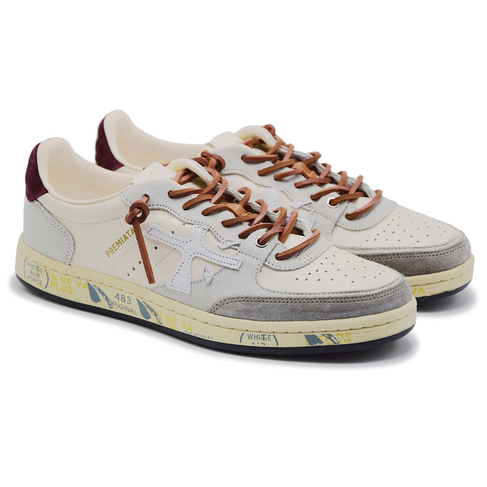 Sneakers Uomo Premiata BSKT Clay 7616 Bianco Grigio Burgundy