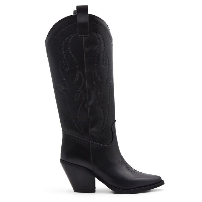 Stivali Texani Gisél Moiré Corazon Donna Nero Ricami Ton Sur Ton