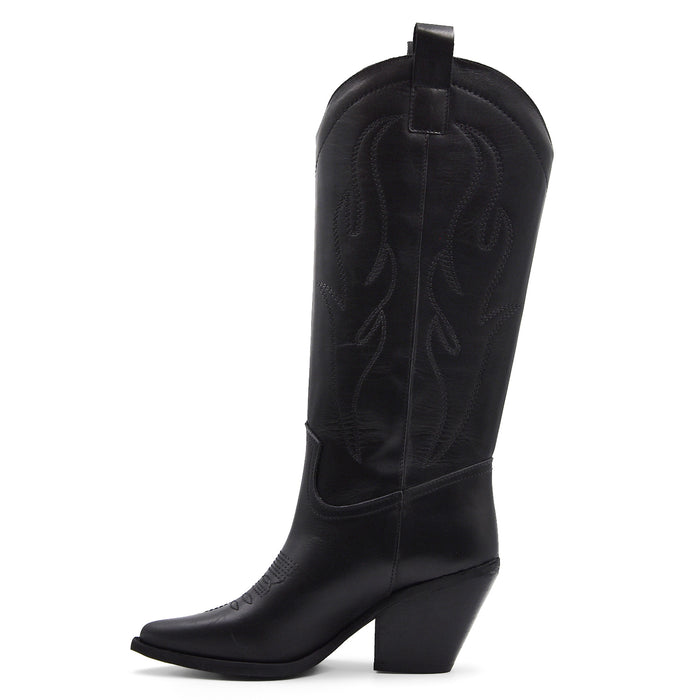 Stivali Texani Gisél Moiré Corazon Donna Nero Ricami Ton Sur Ton