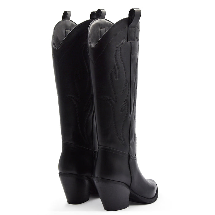 Stivali Texani Gisél Moiré Corazon Donna Nero Ricami Ton Sur Ton