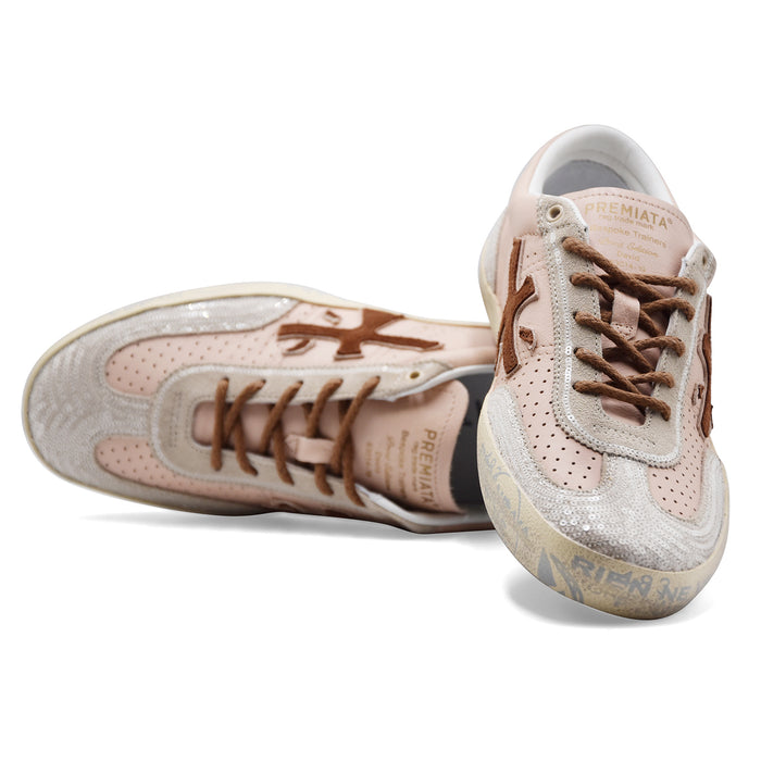 Premiata Sneakers Donna DAVIDD 8293 In Pelle Rosa E Paillettes