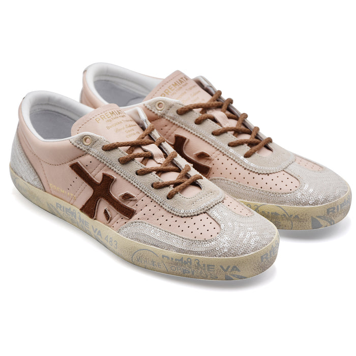 Premiata Sneakers Donna DAVIDD 8293 In Pelle Rosa E Paillettes