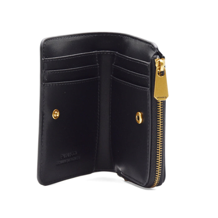 Portafoglio Donna Mini Pinko Love Birds Diamond Cut Pelle Nera